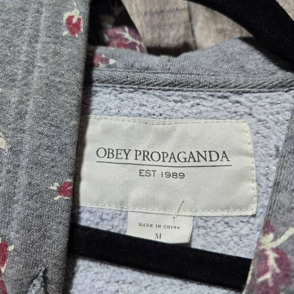 5/$25 Obey Propoganda Grey Floral Hoodie - Picture 6 of 7